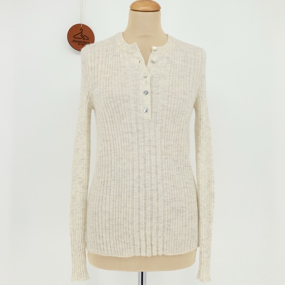 Madewell Sweaters - Madewell‎ Alpaca Blend Henley Sweater Ribbed Cream Medium Lightweight Slim Fit